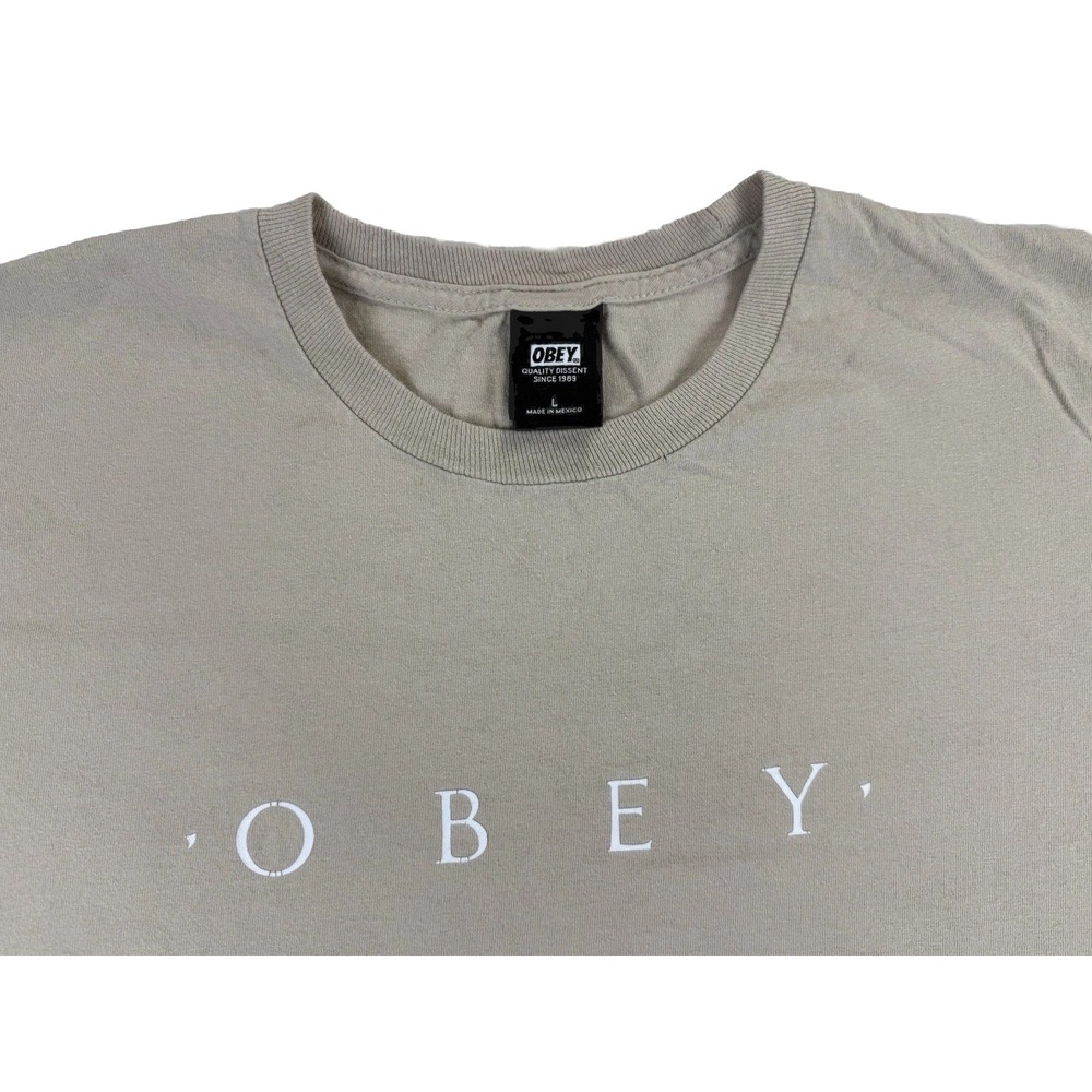 OBEY Beige Logo Men's‎ Large Cotton Short Sleeve Crew Neck T-Shirt